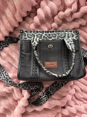 Black and Gray Leopard Accent Crossbody Satchel